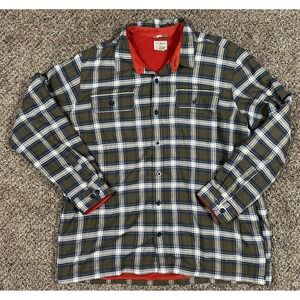 LL Bean Flannel Shirt Jacket Mens Sz 2XL Shacket Green Plaid Fleece Lined 298189